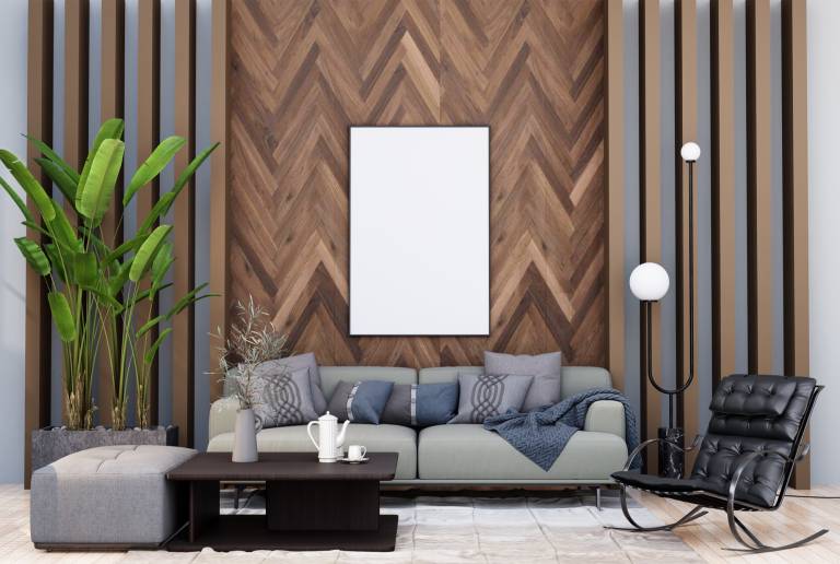 Living room with a painted accent wall in Dallas home