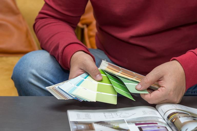 Choosing interior paint colors from color swatches
