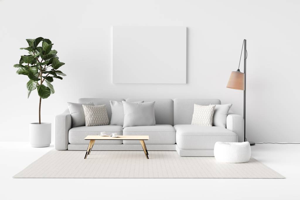 Modern living room with white walls